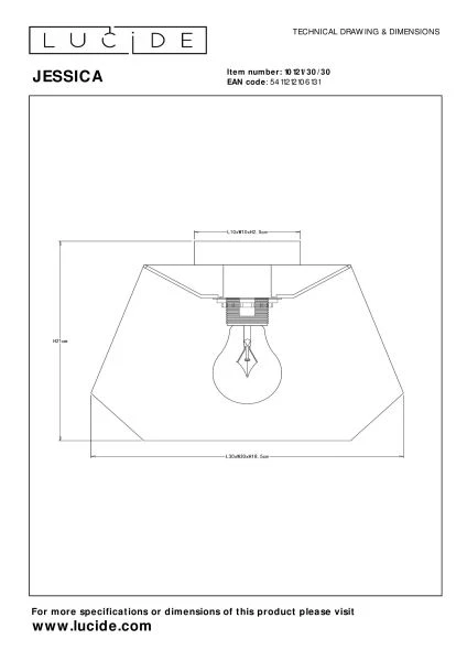 Lucide JESSICA - Lámpara de techo - Ø 30 cm - 1xE27 - Negro - técnico